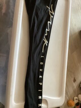 PINK Black Leggings with Script Logo